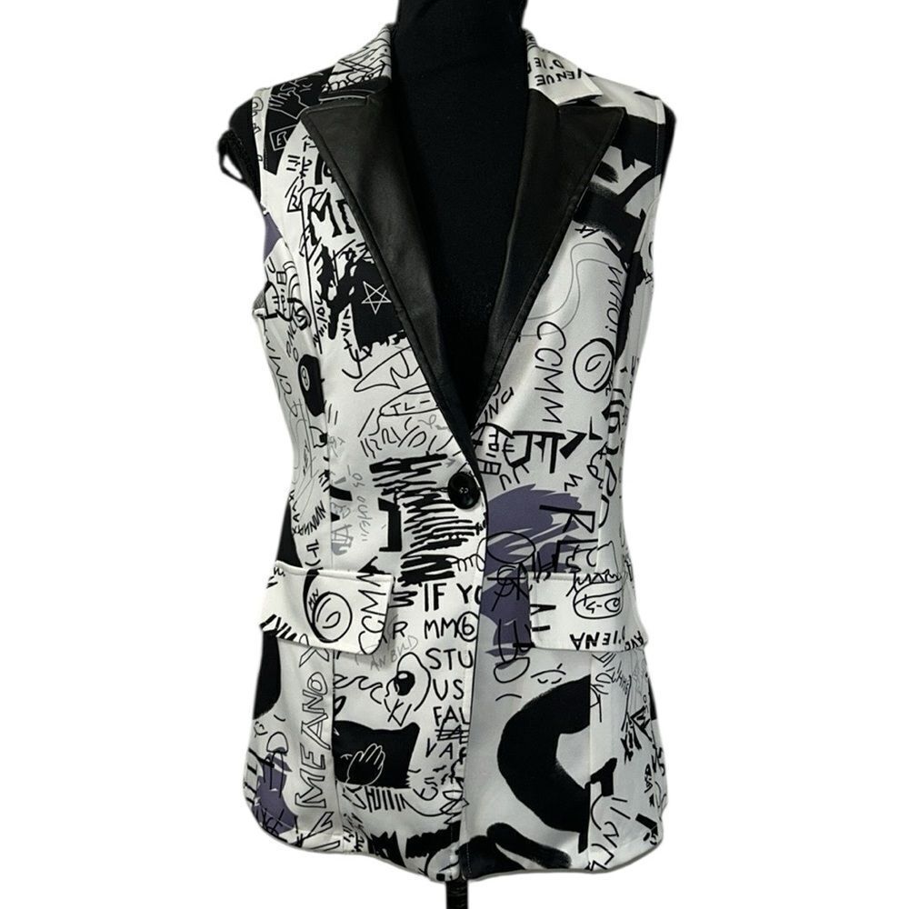 Fashion nova Graffiti Black,White & Purple Stretchy Vest(Size XS)